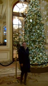 In the lobby of the Plaza Hotel